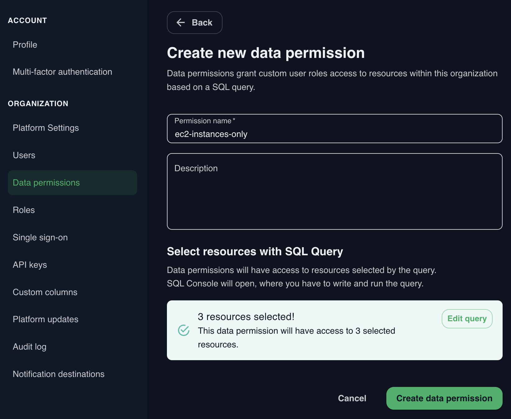 Data Access Permission details